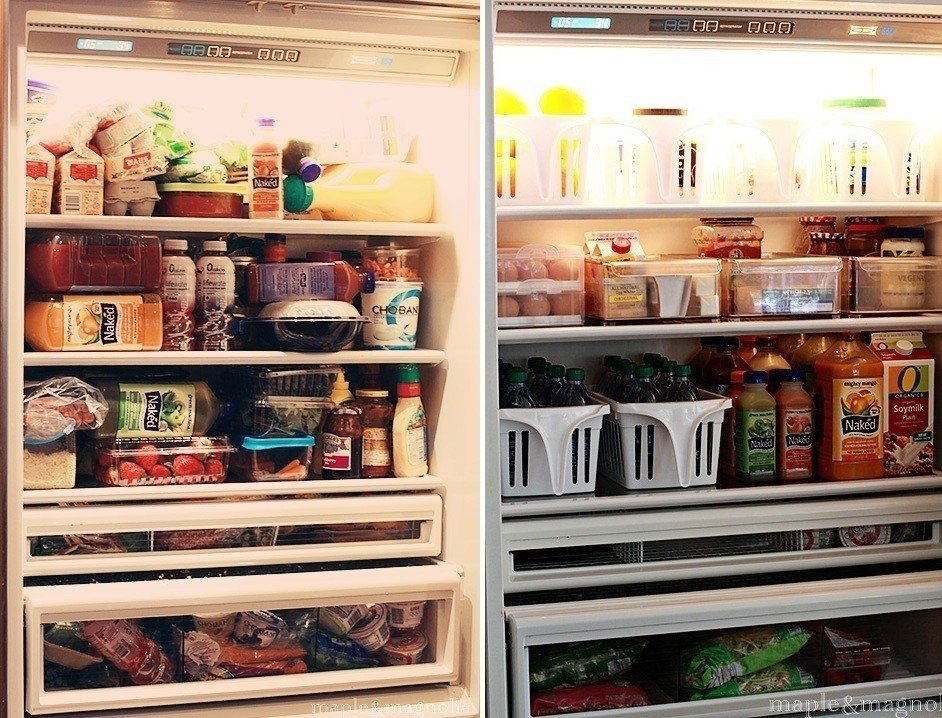 Полка холодильника с продуктами