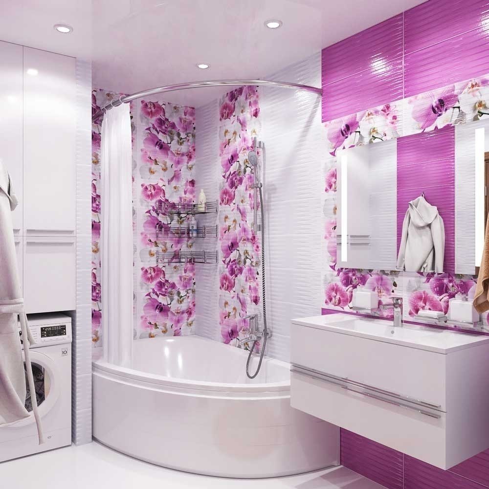 Плитка для ванной розовая с цветами